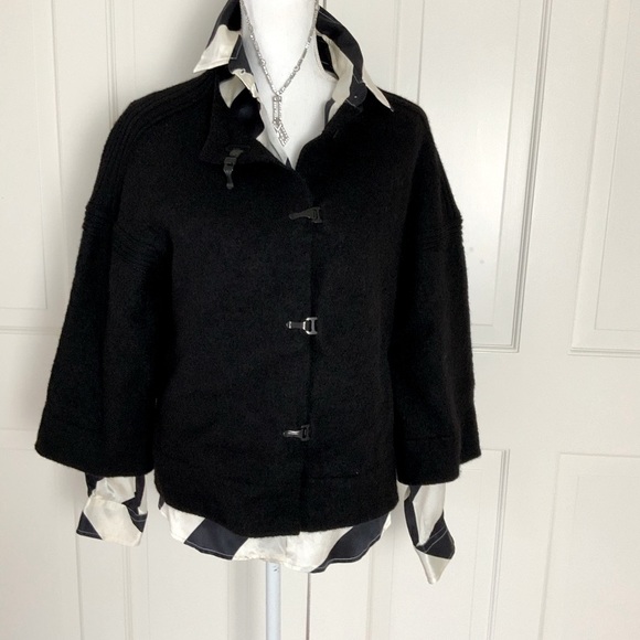 Lanvin black alpaca fleece wool jacket M